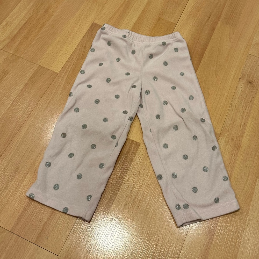 Carters pink fleece sleep pants with silver glitter dots